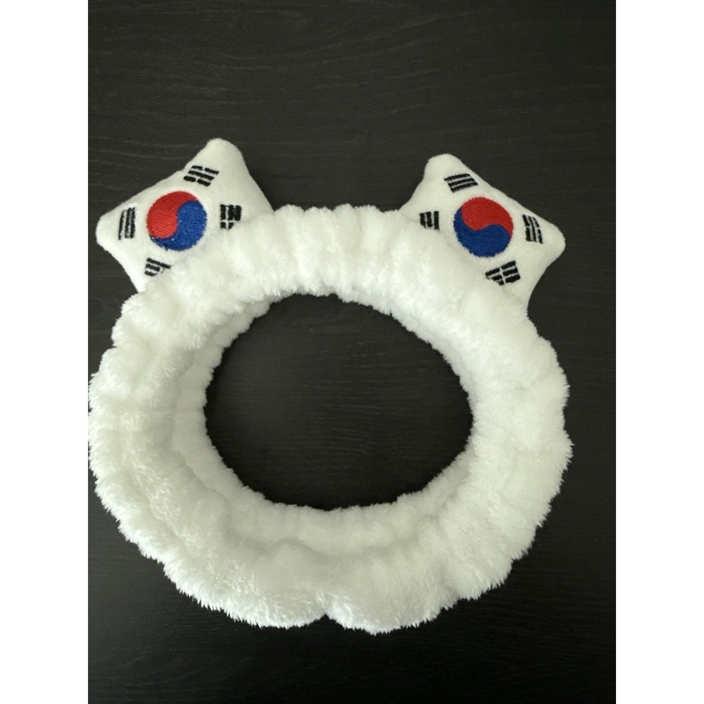 Korean Flag Spa Headband Fluffy White Elastic Stretchy